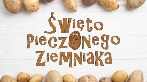 Napis święto pieczonego ziemniaka z rysunkami ziemniak&oacute;w.