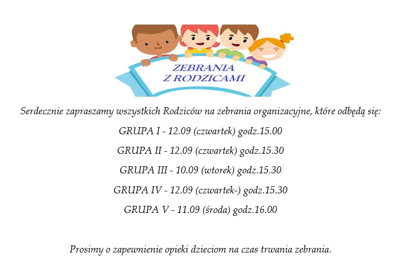 Informacja o zebraniu z rodzicami.