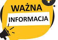 Napis ważna informacja na żółtym tle obok symbol głośnika.
