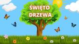 Drzewo wokół fruwają motyle.