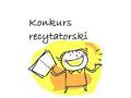 Napis konkurs recytatorski i chłopiec trzymający książkę.